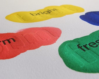 Letterpress conceptual print: Emergence of Color Terms in Order of Complexity