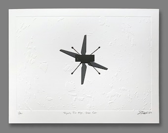 Ingenuity First Flight, Jezero Crater > letterpress print of the Mars drone