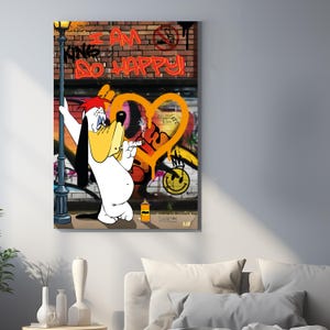 Art mural grande toile Droopy I'm so happy ©RGB, Street Art. Tableau contemporain, décoration murale, parodie du personnage de Tex Avery