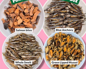 Seafood Dog Cat Treat Sampler Box – Freeze Dried and Dehydrated Variety Pack, Single Ingredient, For Picky Eaters, Gift for Pets Owners