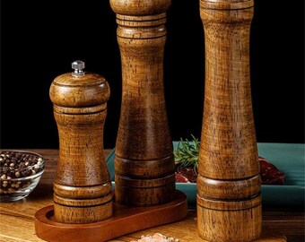 Solid Wood Pepper Mill, Handmade Wooden Spice Grinder for Kitchen Cooking, Seasoning Grinder