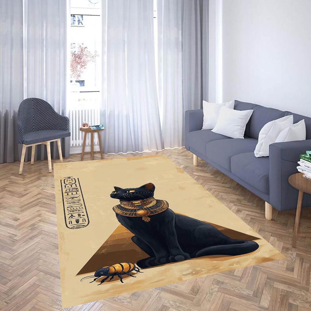 Libyan Cat Rug Ancient Egypt Black Cat Rug, Authentic Style Hieroglyph Floor Decor - Etsy