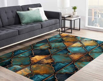 Colorful Geometric Pattern Area Rug, Washable Modern Floor Rug