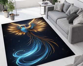 Vibrant Phoenix Pattern Washable Area Rug, Non-Slip Floor Accent, Housewarming Gift