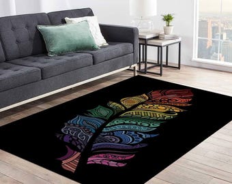 Feather Pattern Area Rug – Non-Slip Cotton, Machine Washable Livingroom Carpet