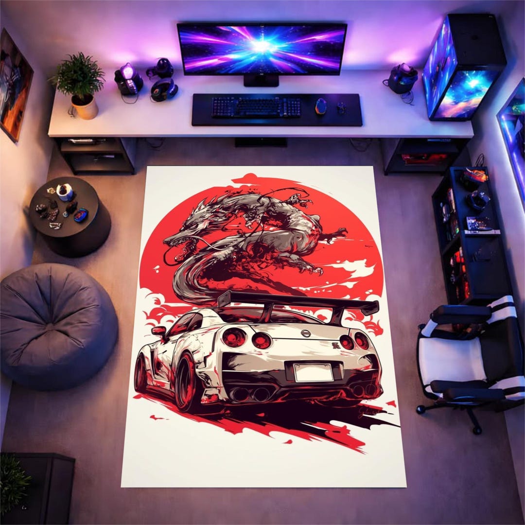 Nissan Gt R Rug JDM Racing Car Rug, Neon Sports Car, Gamer Room Decor, Gtr Nissan Rug ...