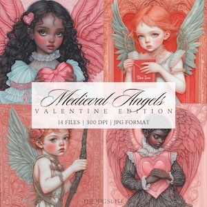 Valentine Cupido JPG middeleeuwse Valentijn engelen voor ongewenste journaling, middeleeuwse engelen JPG, kaarten maken, olieverfschilderijstijl, digitaal papier