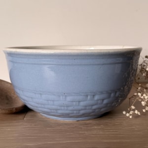 Vintage Blue  Bowl - Pottery Basketweave Mixing Bowl - Medalta Potteries - Blue Serving Bowl