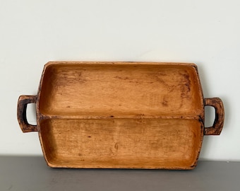 Hand Carved Wood Tray with Handles - 8x15