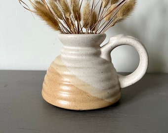 Ribbed Ceramic Flower Vase - Modern Pottery with Handle