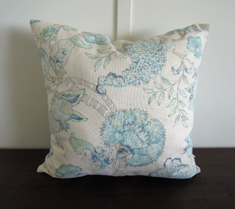 Aqua Pillow Cover Blue Green Gray Spa Blue Floral Pillow Covers, Throw