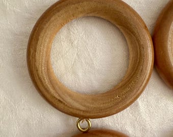 Vintage Oak Wood Curtain Rings - Set of 11 - Drapery Hardware