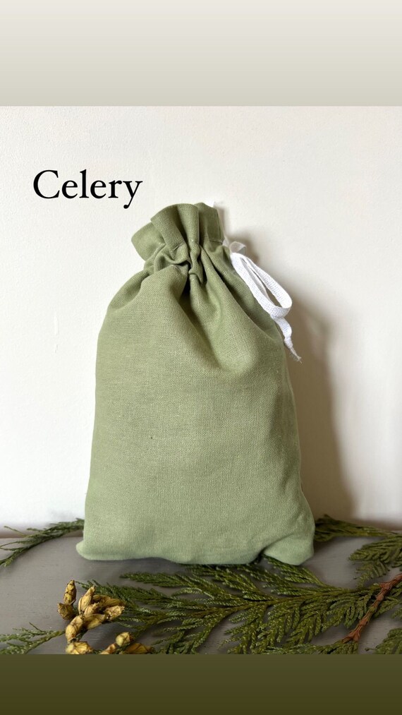 Drawstring Laundry or Storage Bag in Olive Color. Linen and Washable Paper Material