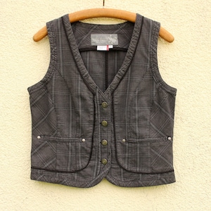 Vintage gray Plaid Vest women&#39;s / gray Plaid Waistcoat women&#39;s / cotton Waistcoat women&#39;s