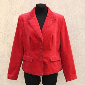 Blazer in velluto a coste rosso vintage da donna / Blazer rosso da donna / Blazer rosso minimalista mod