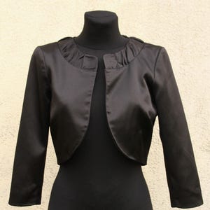 Vintage schwarzer Bolero Jacke Damen / schwarzer Cropped Abend Blazer Damen / schwarzer Blazer Bolero
