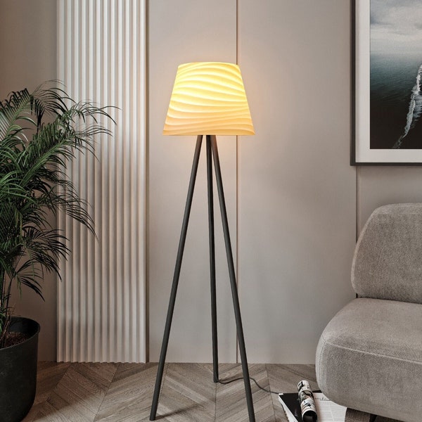 Violaura Novi Floor Lamp, Stylish Sand Wave Pattern Lampshade, Cream Night Light, Top Rated, Eco-Friendly, L50cm x W50cm x H142cm