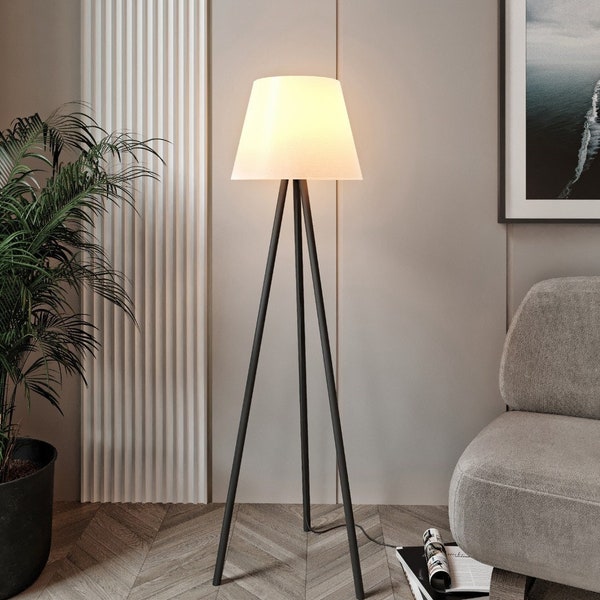 Violaura Novi Tripod Floor Lamp, Top Rated, Mid-Century Style Night Light, Natural Color, Sleek Design Lampshade, Modern Home Decor
