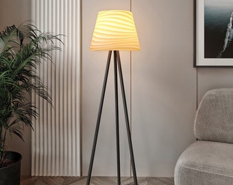 Violaura Novi vloerlamp, stijlvolle lampenkap met zandgolfpatroon, crème nachtlampje, best beoordeeld, milieuvriendelijk, L50cm x B50cm x H142cm