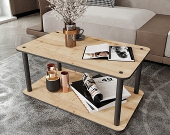 Violaura Masivo Rectangular Coffee Table, Classic, Timeless Style, Natural Color Mini Table, Easy Install, L70cm x W42cm x H38cm, Durable