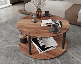 Violaura Masivo Round Coffee Table, Eco-Friendly, Durable, Colonial Maple Mini Table, L70cm x W70cm x H38cm, Modern Wooden Decor