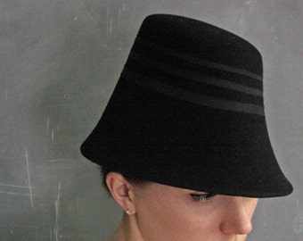 Free Shipping/U.S./Can.The Tipsy no.22, women's black fur felt hat, sculptural bucket style