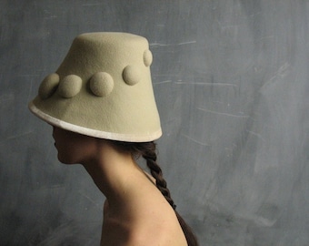 Free shipping...Pebbles no.16, women's off white wool felt hat, sculptural bucket style