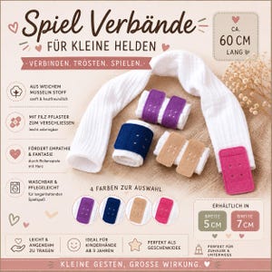 Wiederverwendbarer Spiel Verband aus Musselin Pflaster mit Klettverschluss Arztkoffer Zubehör Arzttasche Montessori Spielzeug Rollenspiele