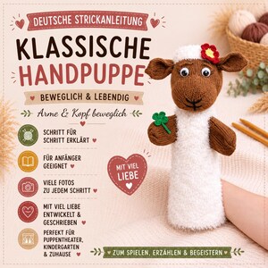 Deutsche Strickanleitung für eine Schaf Handpuppe als PDF Download Geschenk Kinder Geburtstags Geschenk Anleitung Schaf Handpuppe stricken