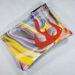 COIN PURSE Blue/ Yellow Swirl vinyl with a Red Metalflake Flame image 2