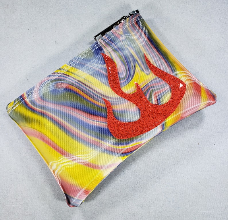 COIN PURSE Blue/ Yellow Swirl vinyl with a Red Metalflake Flame image 2