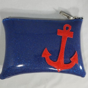 COIN PURSE Blue Metalflake vinyl with Red Metalflake Vinyl Anchor image 1