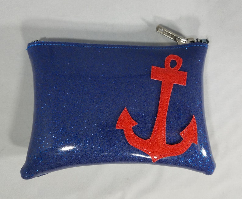 COIN PURSE Blue Metalflake vinyl with Red Metalflake Vinyl Anchor image 1