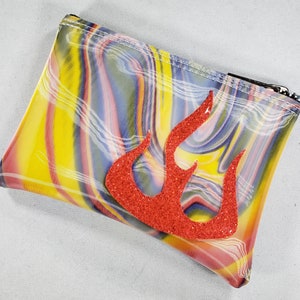 COIN PURSE Blue/ Yellow Swirl vinyl with a Red Metalflake Flame image 3