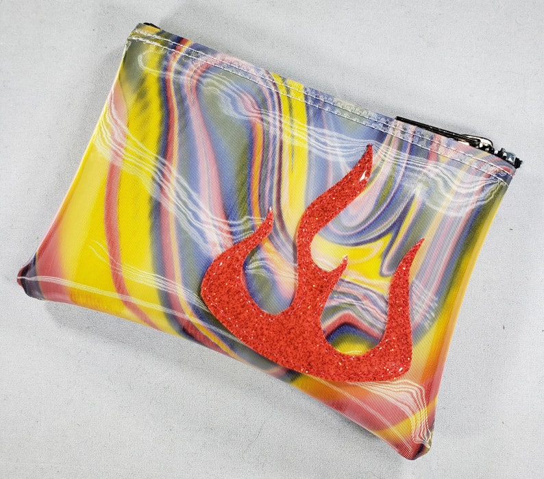 COIN PURSE Blue/ Yellow Swirl vinyl with a Red Metalflake Flame image 3