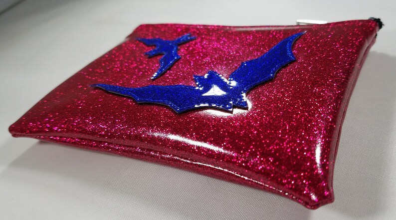 COIN PURSE Dark pink matte metalflake vinyl with blue bats