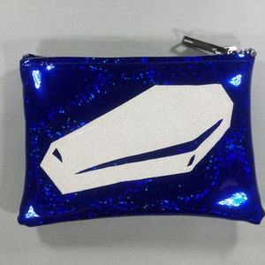 COIN PURSE Dark Blue Hologram Glitter Vinyl with a White Iridescent Metalflake Coffin image 1