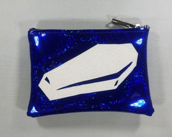 COIN PURSE Dark Blue Hologram Glitter Vinyl with a White Iridescent Metalflake Coffin