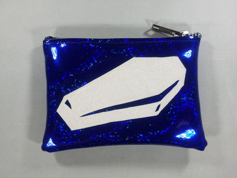 COIN PURSE Dark Blue Hologram Glitter Vinyl with a White Iridescent Metalflake Coffin image 1