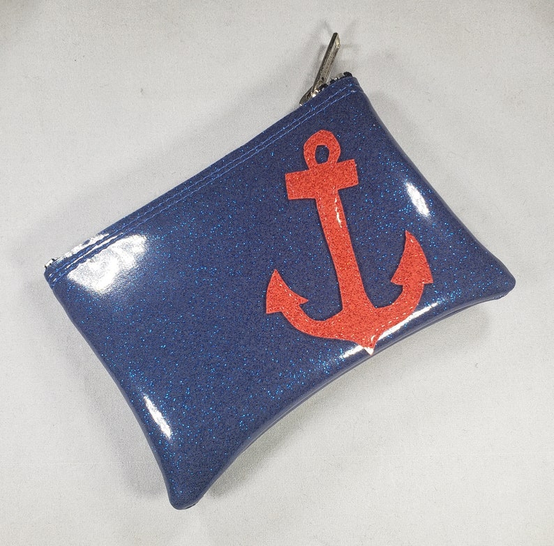 COIN PURSE Blue Metalflake vinyl with Red Metalflake Vinyl Anchor image 2