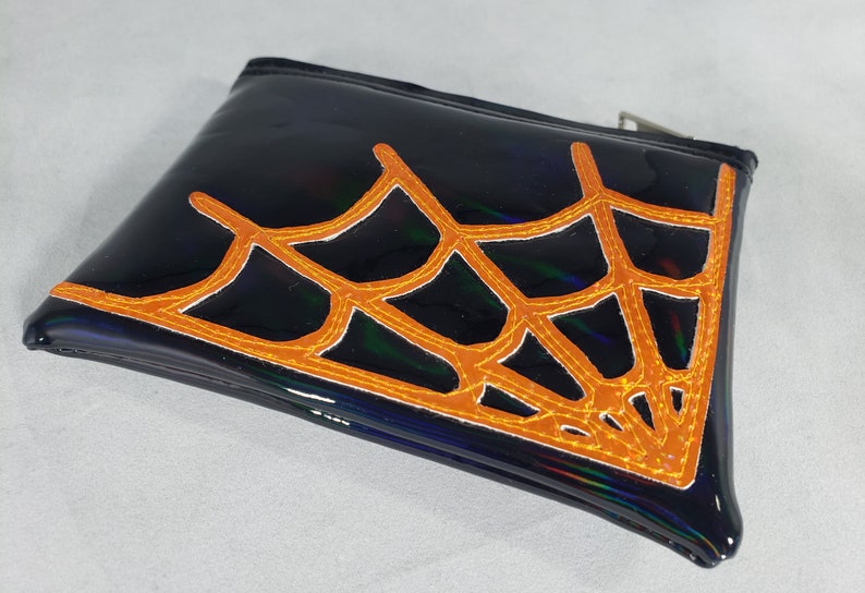 COIN PURSE Black Hologram Vinyl w/ Orange Hologram Glitter Spiderweb image 4