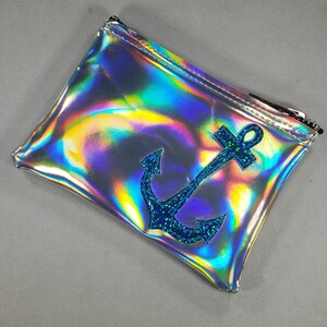 COIN PURSE Silver Hologram vinyl with Turquoise Hologram Glitter Anchor image 3