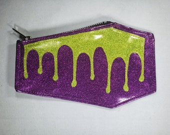 SUN/EYEGLASS CASE Grape Matte Metalflake Vinyl with Lime Matte Blood Dripping