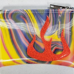 COIN PURSE Blue/ Yellow Swirl vinyl with a Red Metalflake Flame image 1