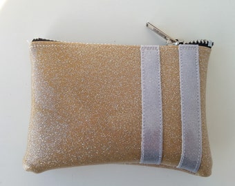 COIN PURSE Champagne Metalflake Vinyl with Platinum Stripes