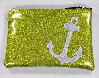 COIN PURSE Lime Matte Metalflake vinyl with Platinum Metalflake Anchor