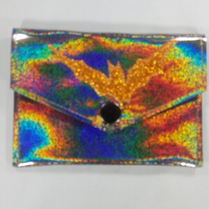 SNAP WALLET Holograma ahumado Glitter Vinyl con un murciélago mate naranja