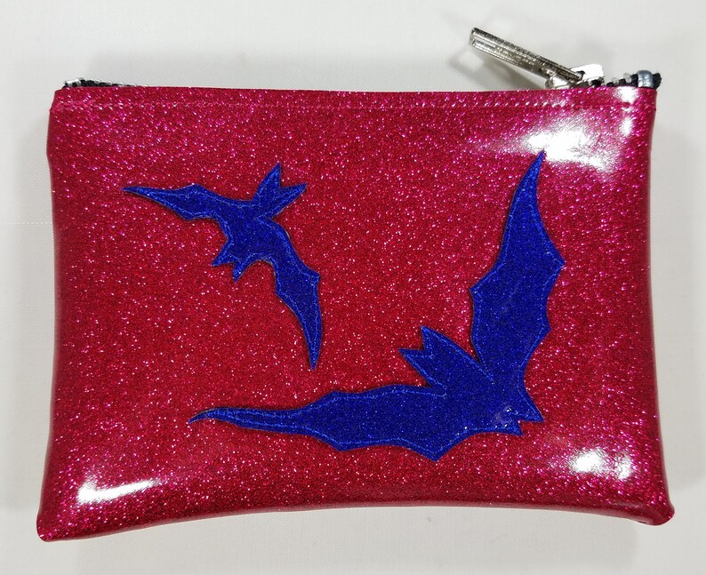 COIN PURSE Dark pink matte metalflake vinyl with blue bats