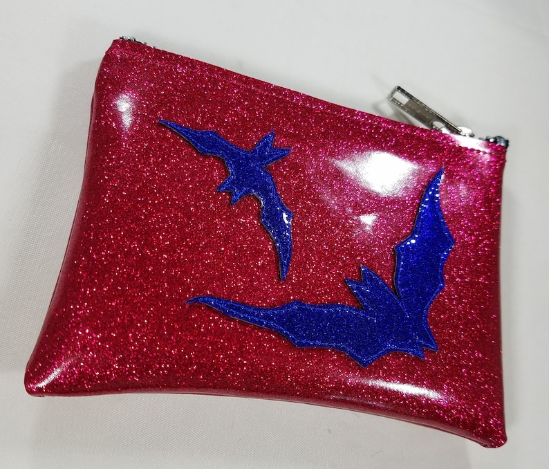 COIN PURSE Dark pink matte metalflake vinyl with blue bats
