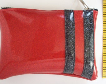 COIN PURSE Red Metalflake Vinyl with Black Metalflake Stripes